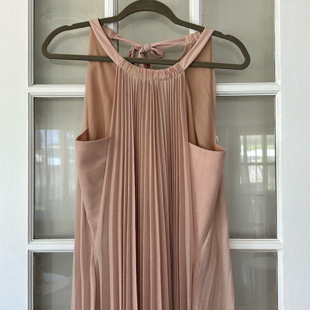 NEW | BCBGMaxazria Meghen Bare Pink Pleated Halter Maxi Dress